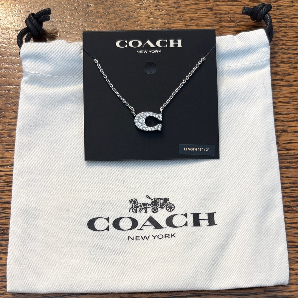 Coach Silver Pavé 'C' Pendant Necklace - Sparkling Silver